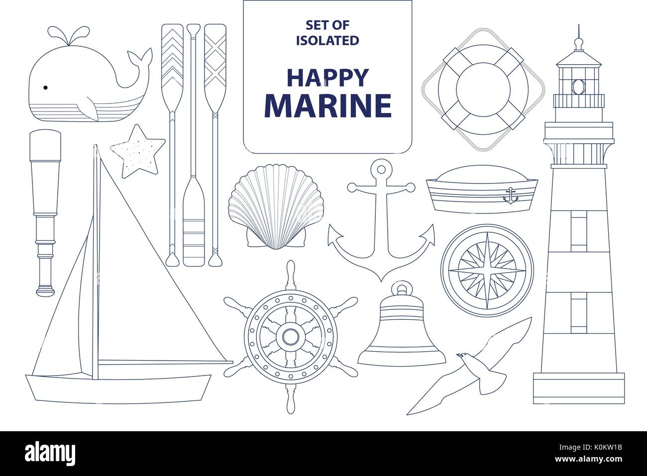Ensemble d'heureux isolé marines en bleu foncé et blanc contour style avion. vector illustration. Illustration de Vecteur