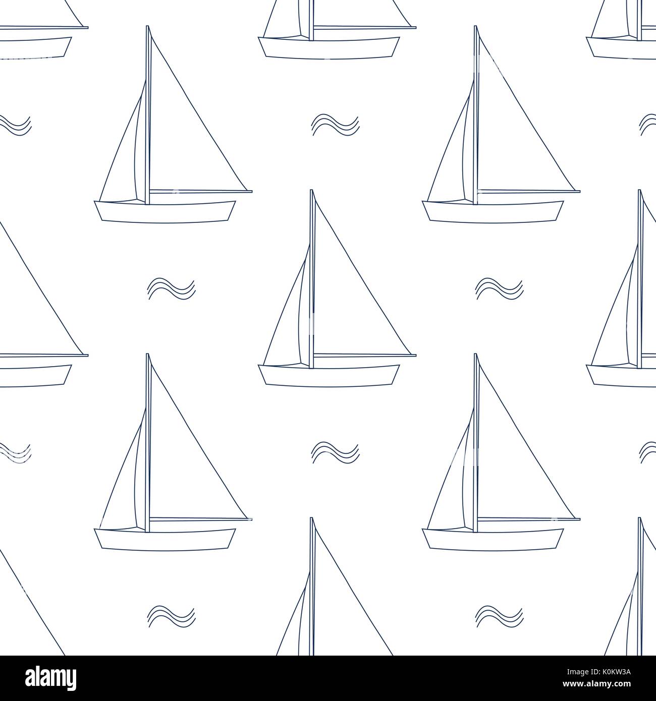 Voiles en contour bleu et blanc sur fond blanc style avion. vector illustration modèle homogène. Illustration de Vecteur
