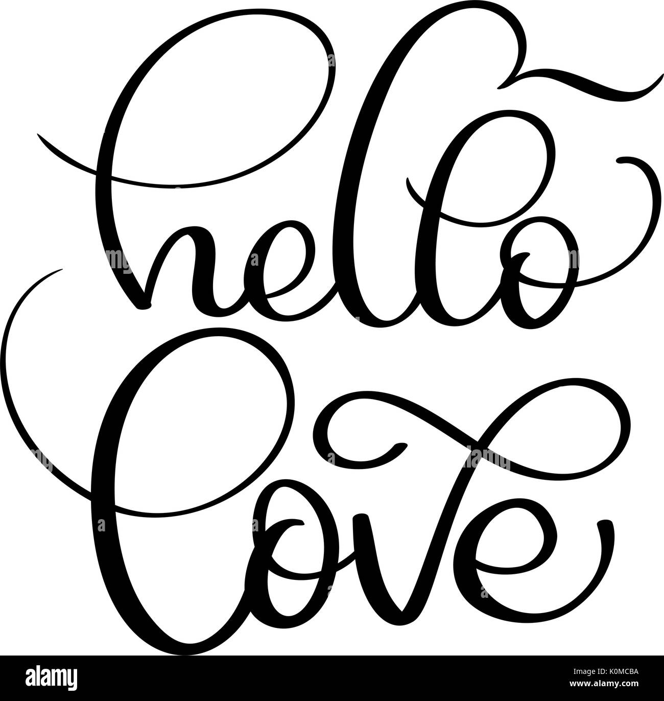 Bonjour amour texte sur fond blanc. Lettrage Calligraphie Hand drawn Vector illustration EPS10 Illustration de Vecteur