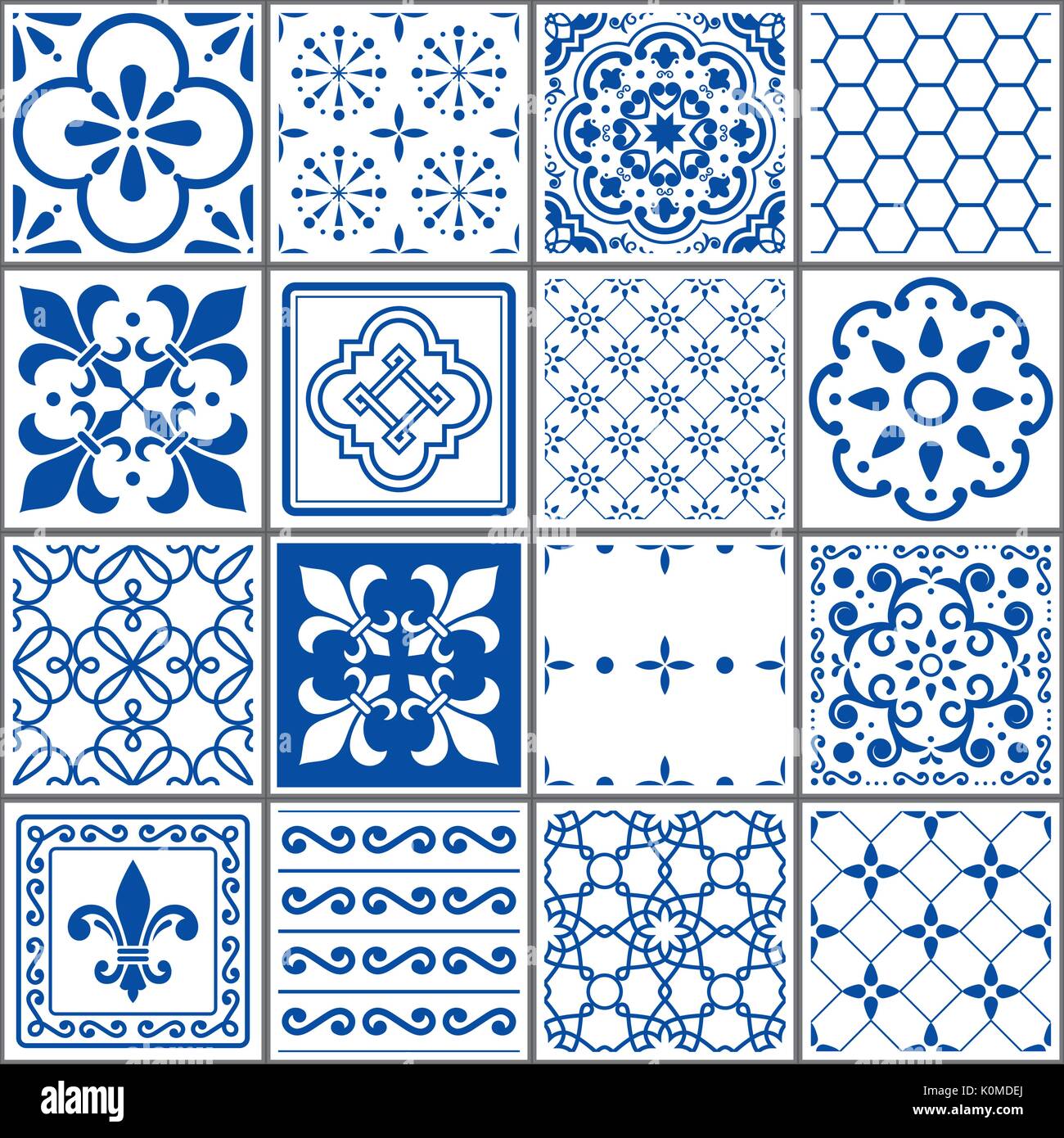 Motif carreaux portugais, Lisbonne, carreaux bleu indigo transparent vintage design céramique géométrique Azulejos Illustration de Vecteur
