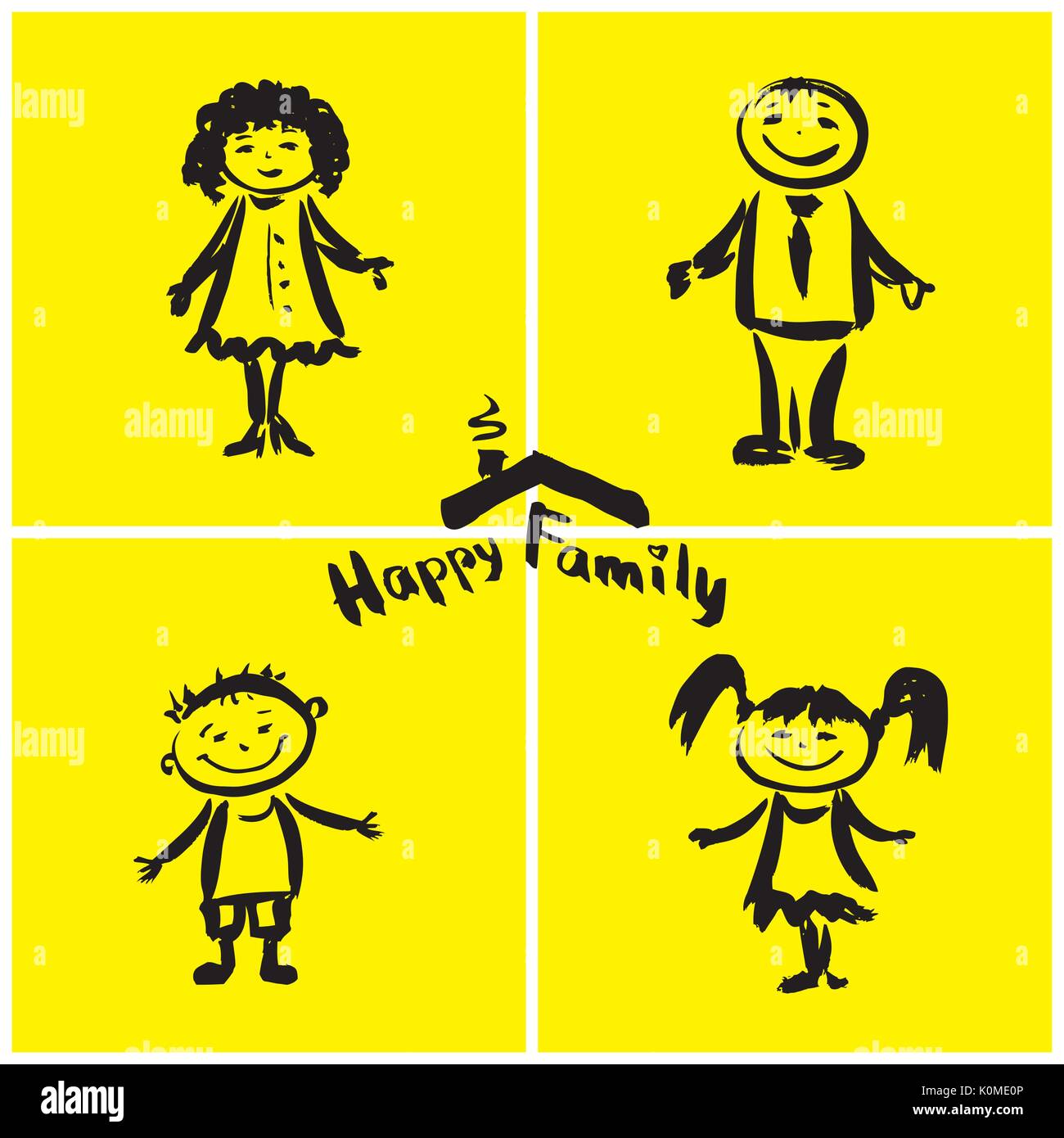 Famille heureuse, dessin à la main vector Illustration de Vecteur