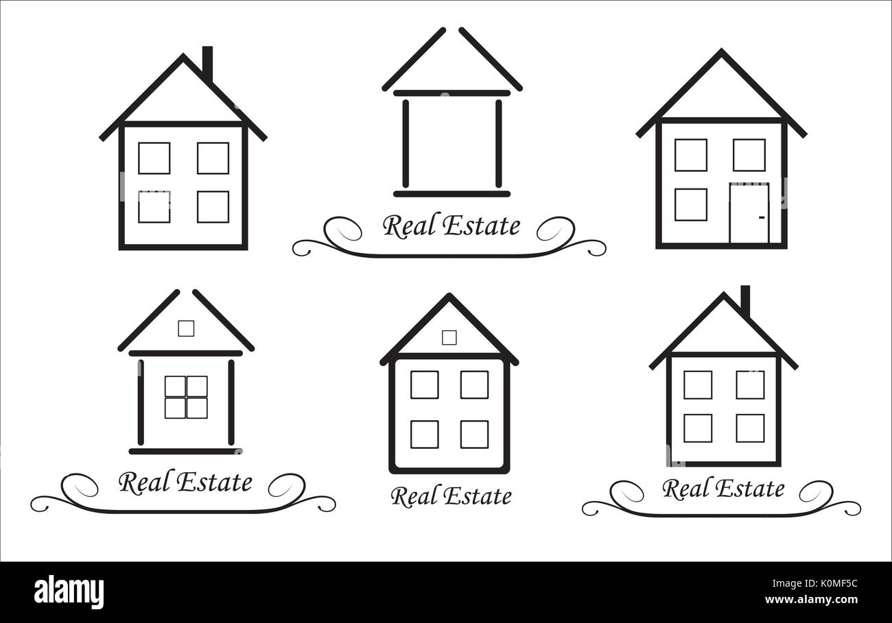 Définir l'icône vecteur Immobilier, noir et blanc Illustration de Vecteur