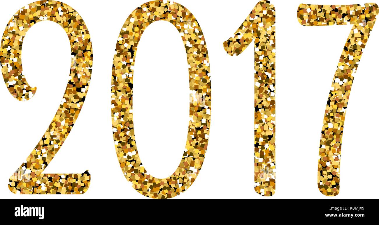 Bonne Année 2017 textes de scintillement de l'or sur fond blanc, texte goldenvector design elements pour calendrier, carte de vœux. Illustration de Vecteur