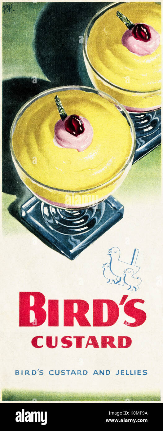 1940 old vintage publicité publicité originale Bird's custard et gelées dans circa 1946 magazine quand les stocks étaient encore limitée au titre de rationnement de l'après-guerre Banque D'Images