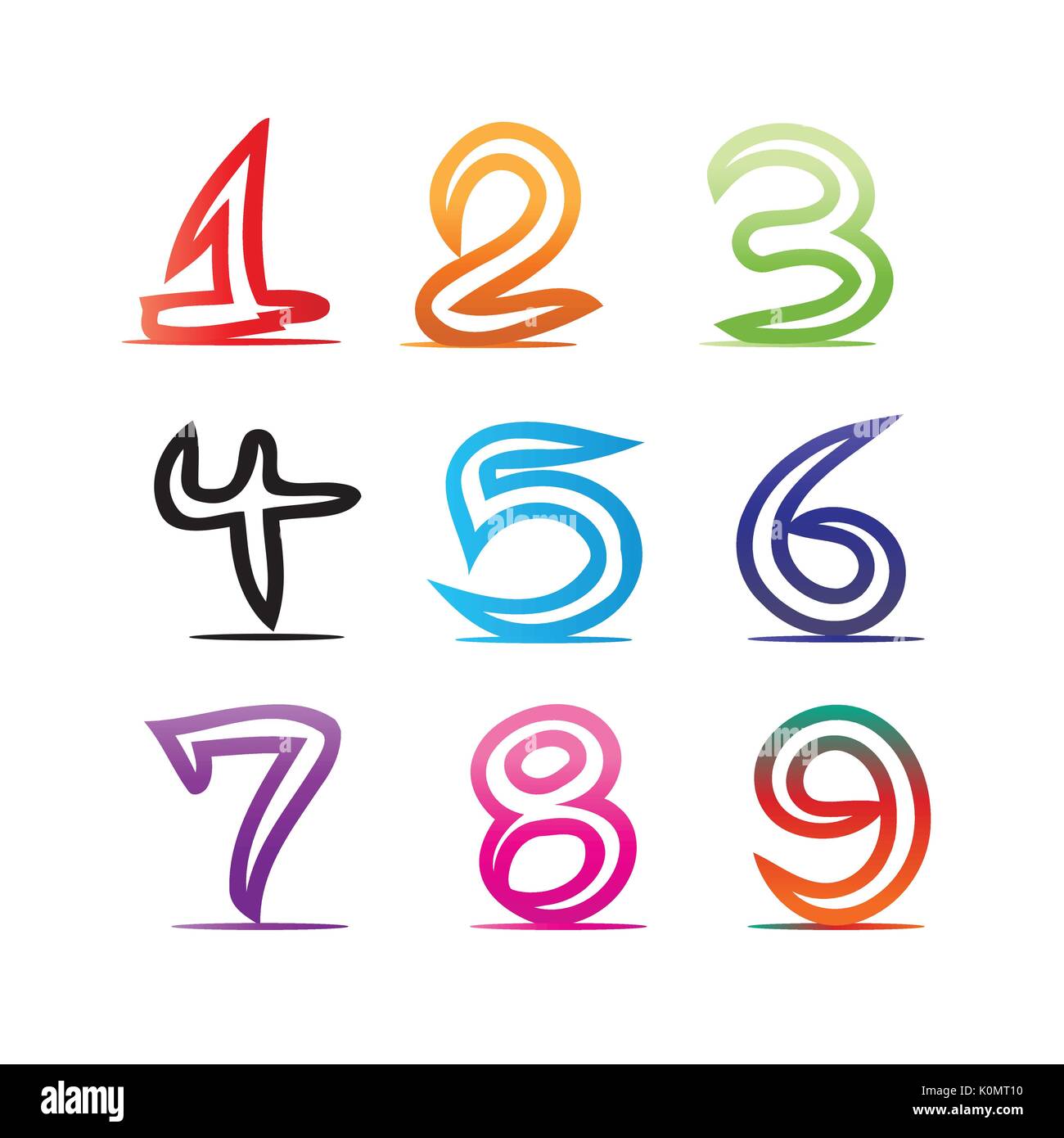 Les numéros de l'illustration en couleur, un, deux, trois, quatre, cinq, six, sept, huit, neuf, zéro, l'icône design, isolé sur fond blanc. Illustration de Vecteur