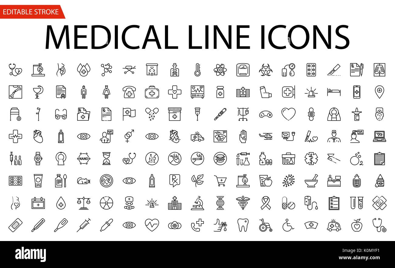 Vector Icons Set médical. Les icônes de la ligne, de signer et de symboles dans télévision conception linéaire de la médecine et des soins avec des éléments pour les concepts et les applications Web. Illustration de Vecteur