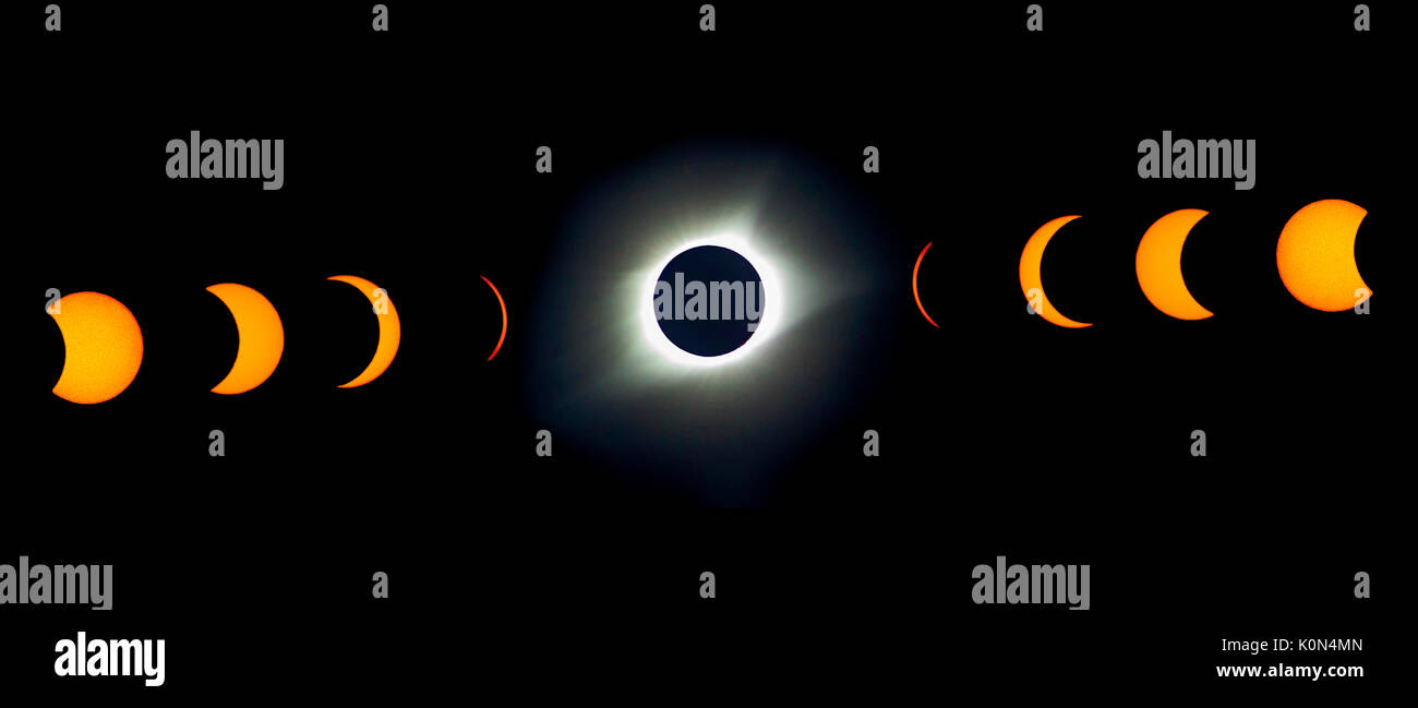 L'éclipse totale USA 2017. C'est un colage des différentes phases de l'éclipse solaire totale prise en août 2017 Banque D'Images