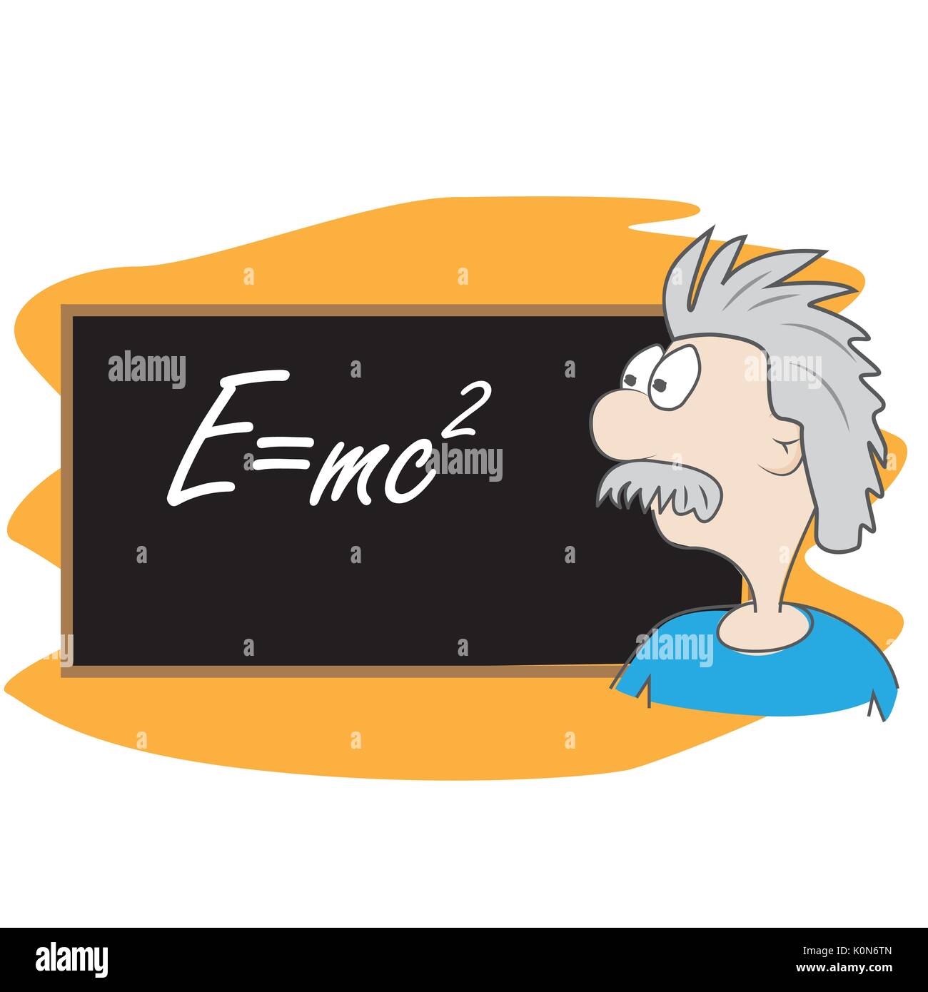 Albert Einstein vector cartoon. illustration scientifique à l'avant du conseil avec sa célèbre formule E =mc2 Illustration de Vecteur