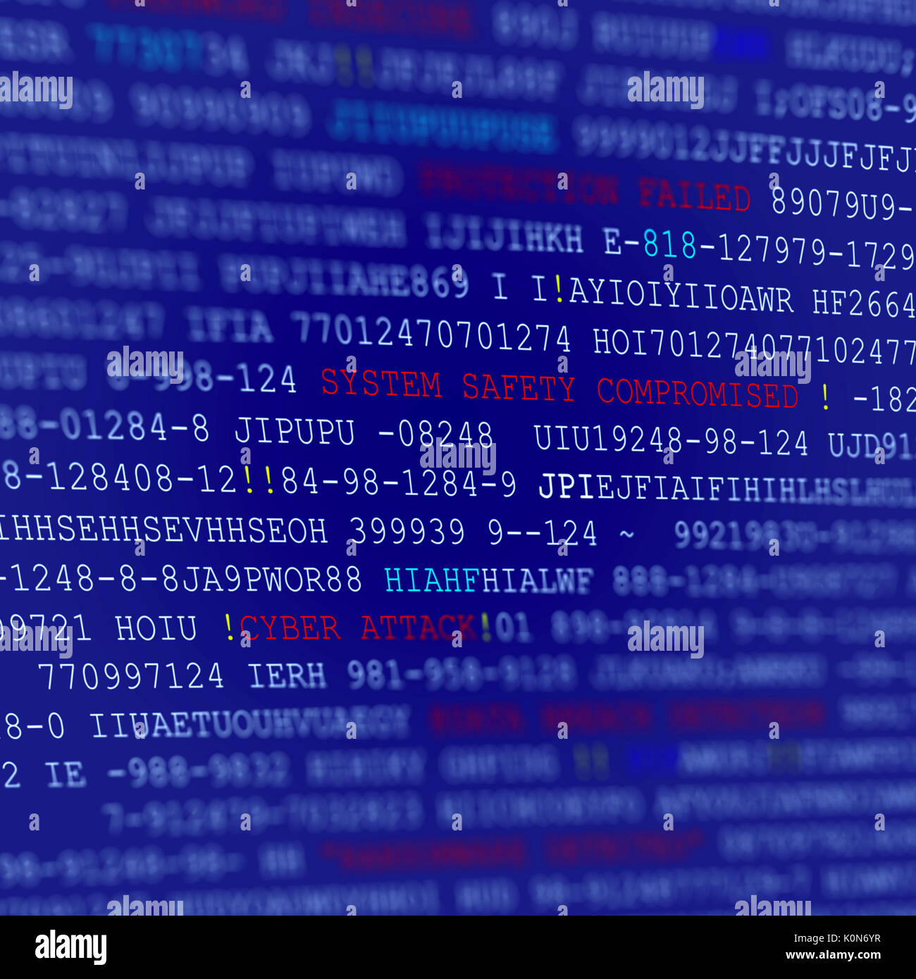 Les données de code informatique avec l'arrière-plan du texte d'avertissement sur la configuration système compromis par une attaque cybernétique Banque D'Images