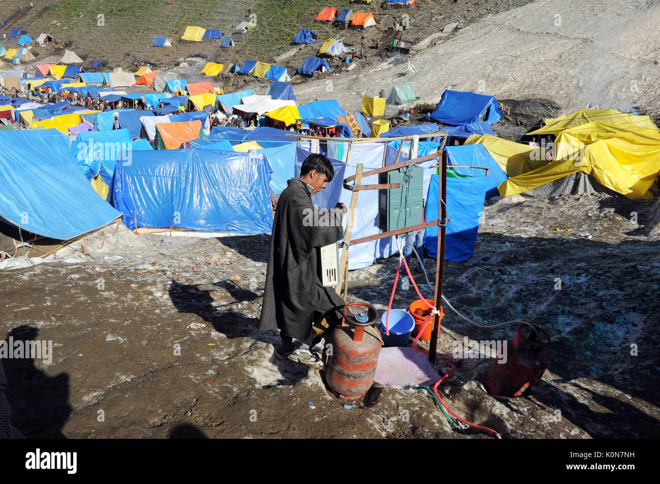 Amarnath Yatra, tente, Jammu Cachemire, l'Inde, l'Asie Banque D'Images