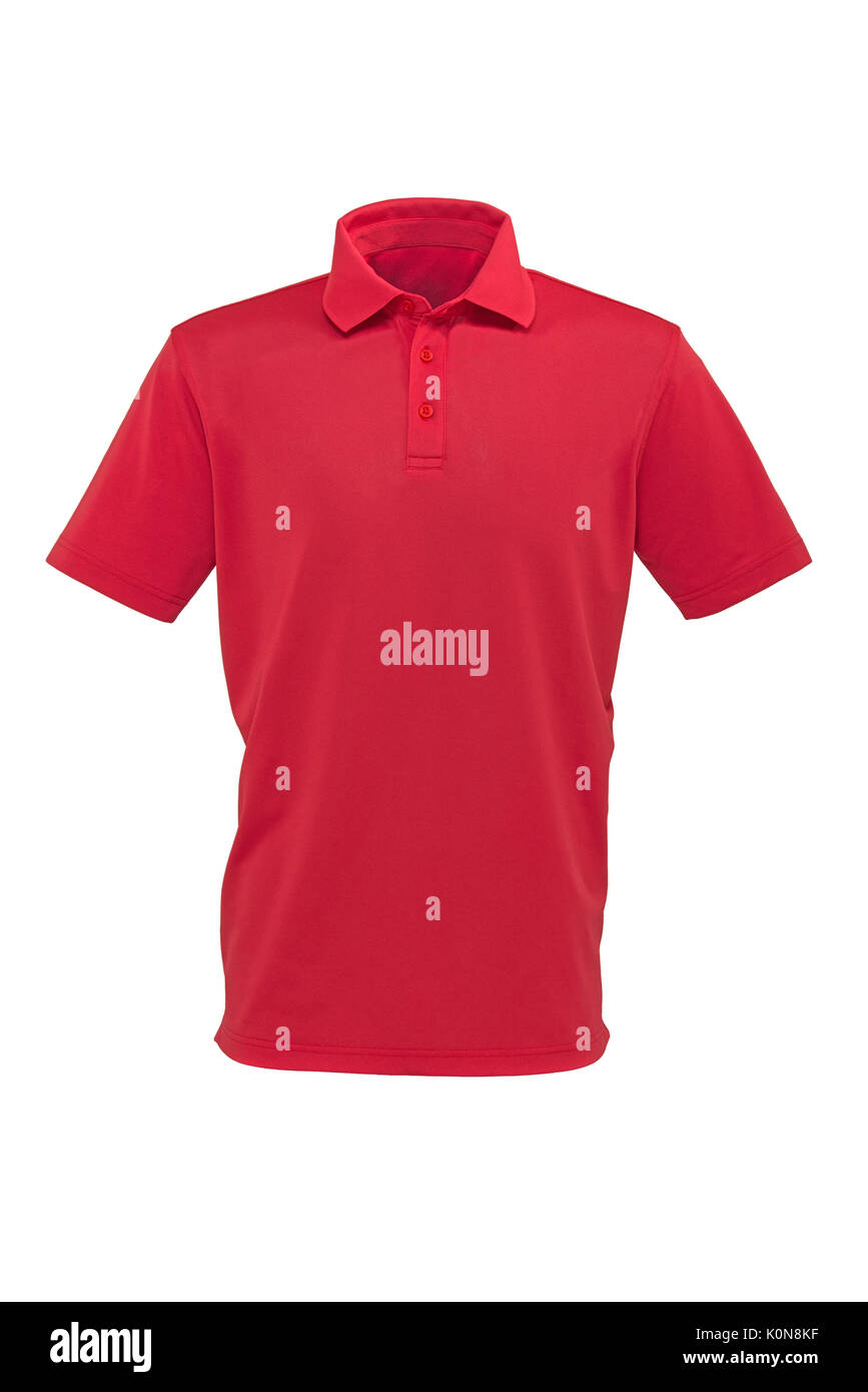 Couleur rouge golf tee shirt pour homme ou femme sur fond blanc Banque D'Images