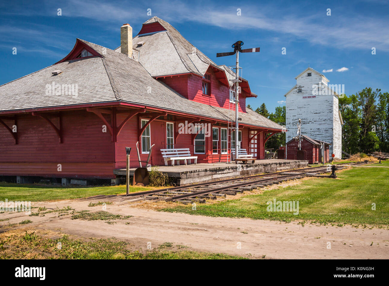 L'ancienne gare de Morden au Pembina Threshermen's Museum, à Winkler, au Manitoba, Canada. Banque D'Images