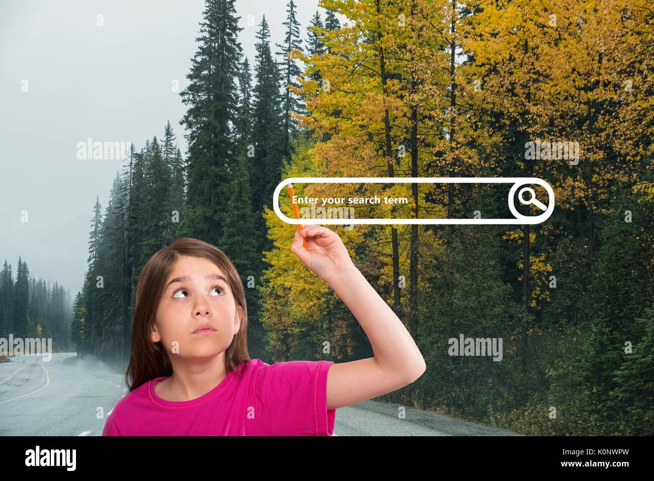 Digital composite de Girl une barre de recherche sur la route Banque D'Images