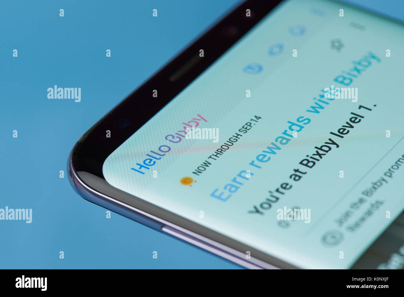 New York, USA - 22 août 2017 : Samsung bixby menu d'application sur l'écran du smartphone close-up. En utilisant app bixby Banque D'Images
