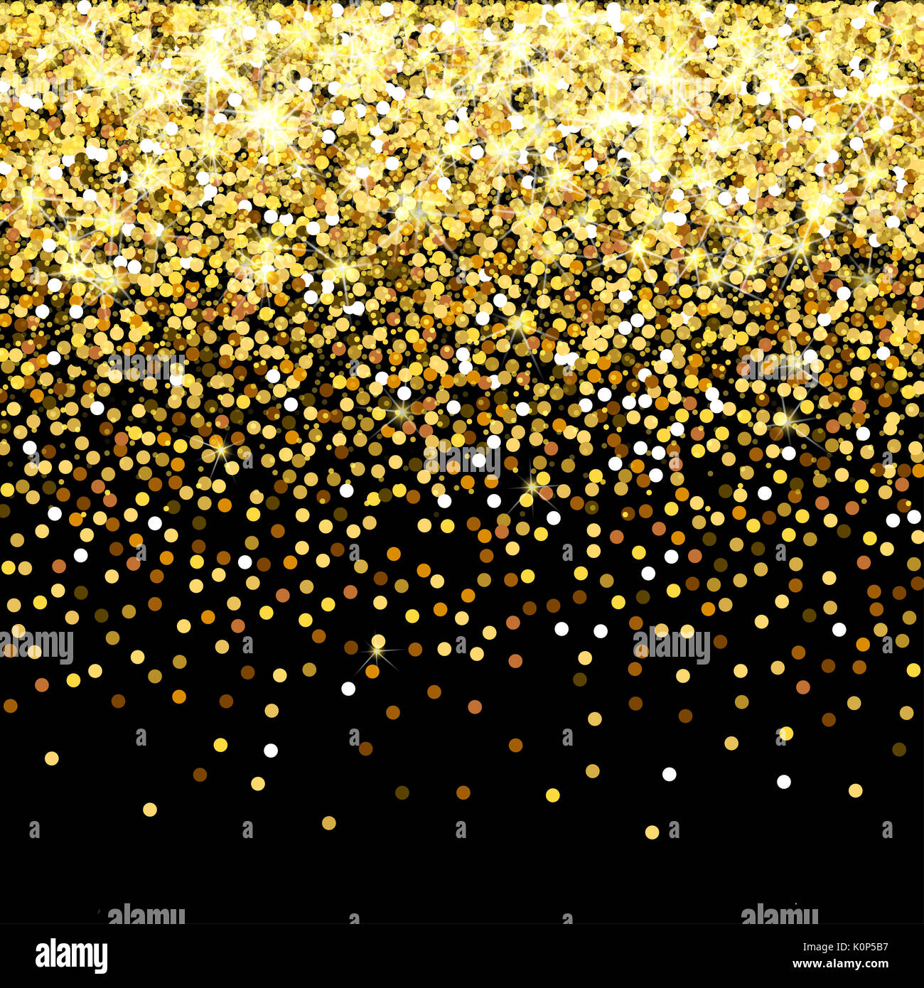 La chute des particules d'or sur fond noir. Or dispersés de confettis. La mode de luxe riche toile de fond. Or brillant lumineux. Or tout autour des points. Banque D'Images