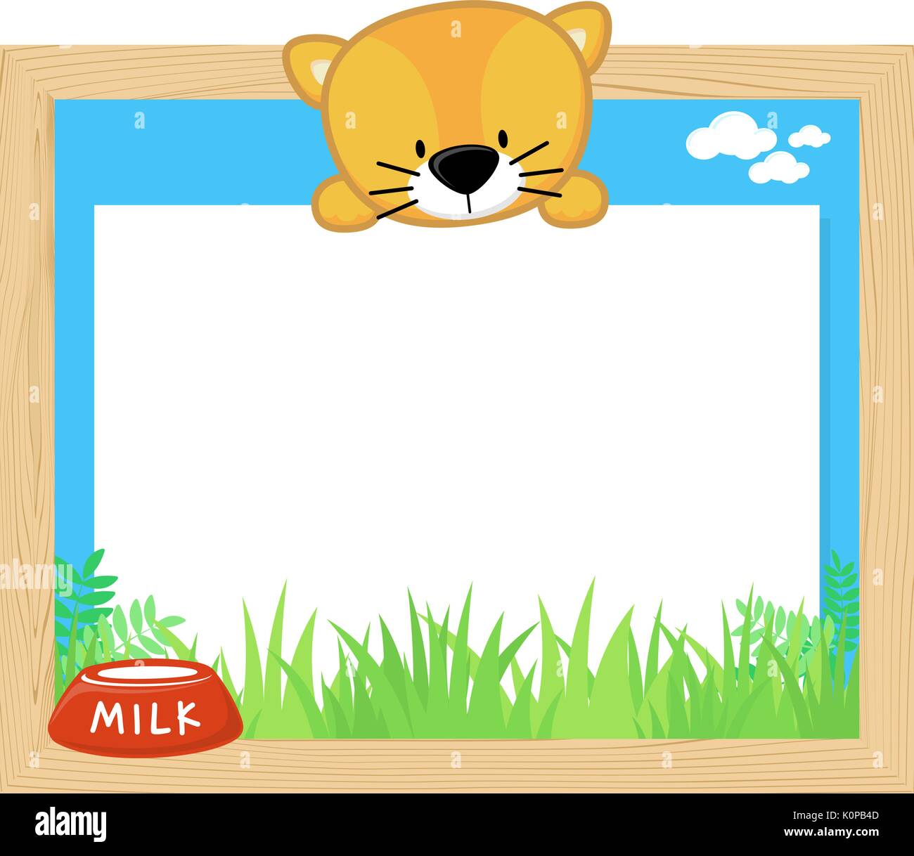 Châssis en bois avec cute kitten et blank board pour copie espace, conception pour les enfants Illustration de Vecteur