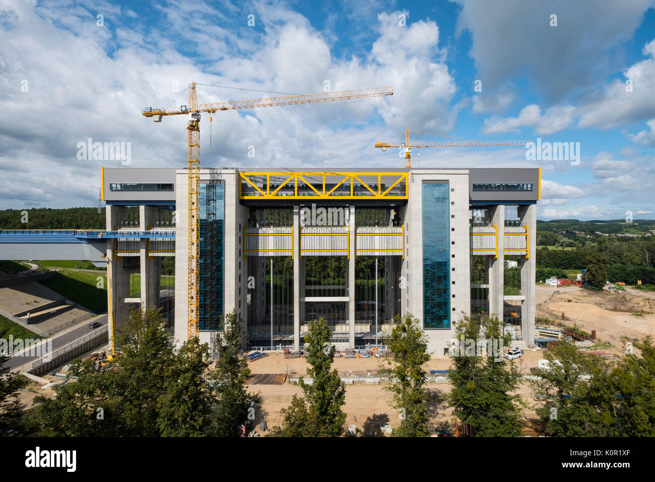 Voir de nouveaux ascenseur à bateaux en construction à Niederfinow dans le Brandebourg, Allemagne Banque D'Images