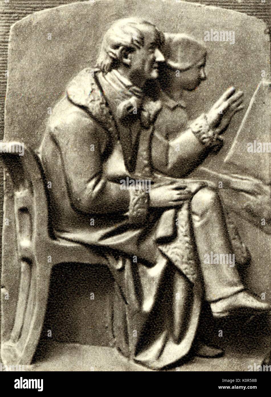 Clara Schumann avec son père Friedrich Wieck, lui enseignant le piano. Réparation par Gustav Kietz. Pianiste allemand, 13 septembre 1819 - 20 mai 1896. Épouse du compositeur Robert Schumann. Banque D'Images