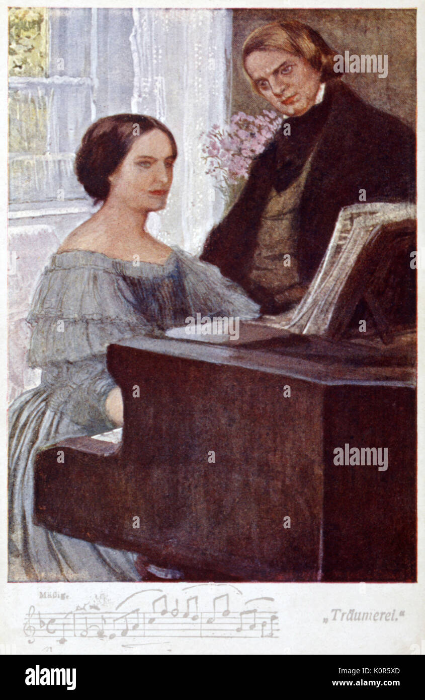 Robert Schumann et Clara au piano. Compositeur allemand 1810-1856 Banque D'Images