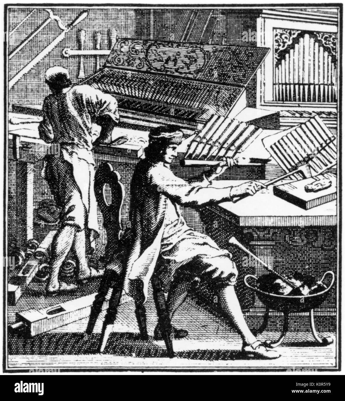 Orgue et clavecin bouilloire - début du 18e siècle. Dessin de JC Weigel (1661-1726). Banque D'Images
