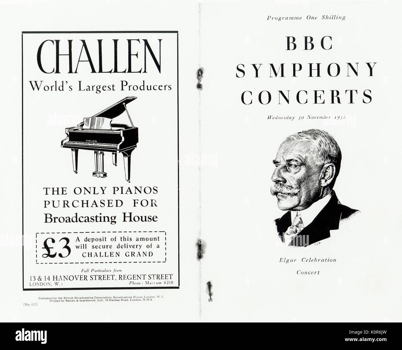 Célébration d'Elgar Concert 30 novembre 1932 Concert symphonique BBC 1932 à Queen's Hall. Elgar 1857-1934. Compositeur anglais Banque D'Images