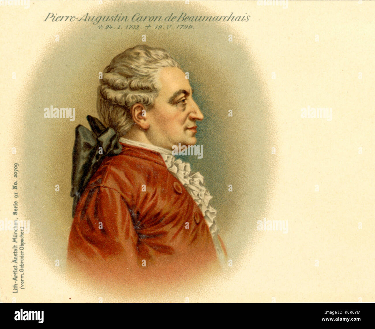 Pierre Augustin Caron de Beaumarchais 1732-1799.Auteur et musicien français. Sa comédie Le Barbier de Saville 1775 & La Folle Journée ou Le Mariage de Figaro 1778 a été 1er opéra comique avec de la musique. Voir également le mariage de Figaro(Auric et Mozart) Mozart pour B's Figaro Trilogy Banque D'Images