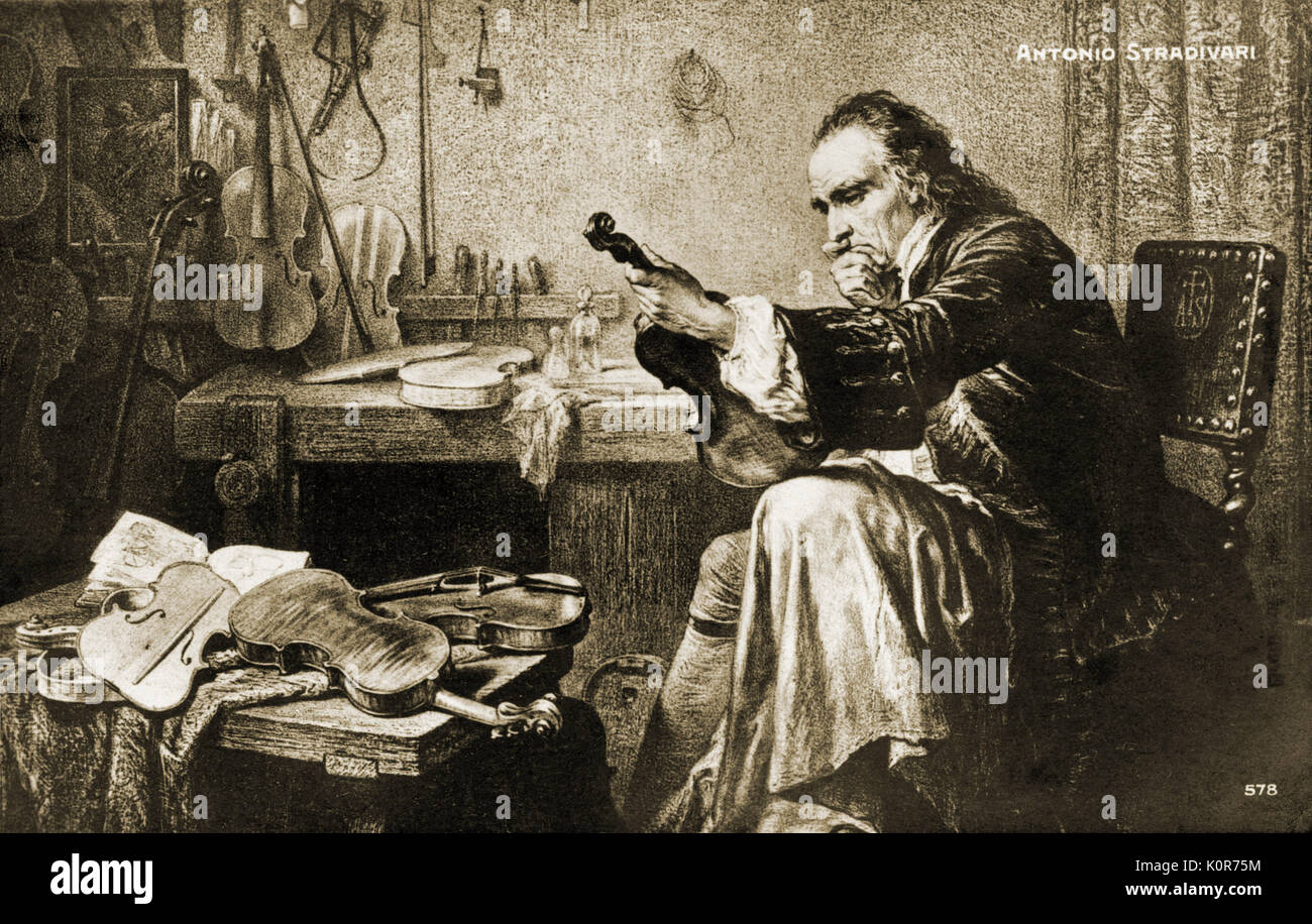 Antonio Stradivari (Stradivarius : Latin ) dans son atelier. Fondateur de l'atelier à Crémone en 1660. Luthier italien,1644-1737. Artisan Banque D'Images