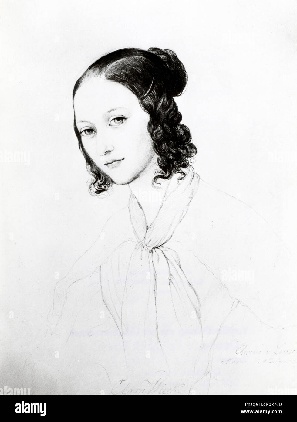 Clara Schumann tout en Clara Wieck. 1836 pianiste et compositeur allemand. Dessiné par Elvire Leyser (CS 1819-1896). Banque D'Images