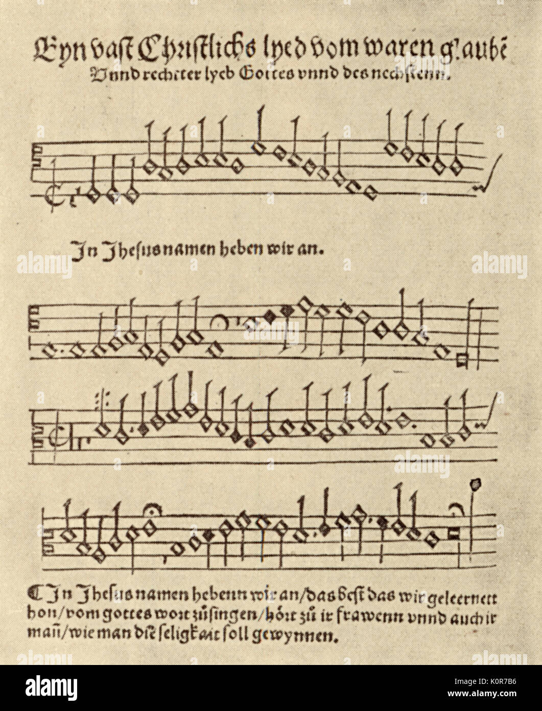 Hymne luthérien - livre plus ancien appelé Etlich christlich Lobgesand. Wittenberg, 1523,publié par Georg Rhau. Éditeur et compositeur allemand, 1488-6 août 1548. Banque D'Images