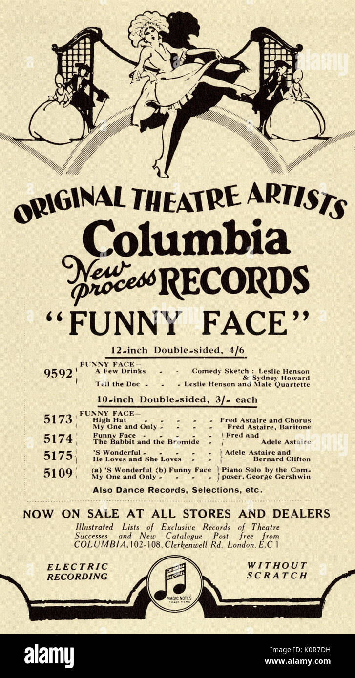 GERSHWIN, George - drôle de visage poster Columbia Records production de 'Funny face'. G.Gershwin - compositeur et pianiste, 1898-1937 Banque D'Images