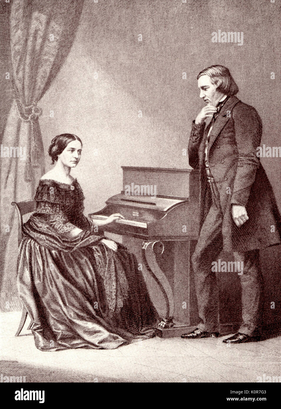 Robert et Clara Schumann, 1850, Hambourg. Après daguerréotype. Clara Schumann : pianiste et compositeur allemand 1819-1896, mariée à Robert Schumann, compositeur allemand, 1810-1856 . Banque D'Images