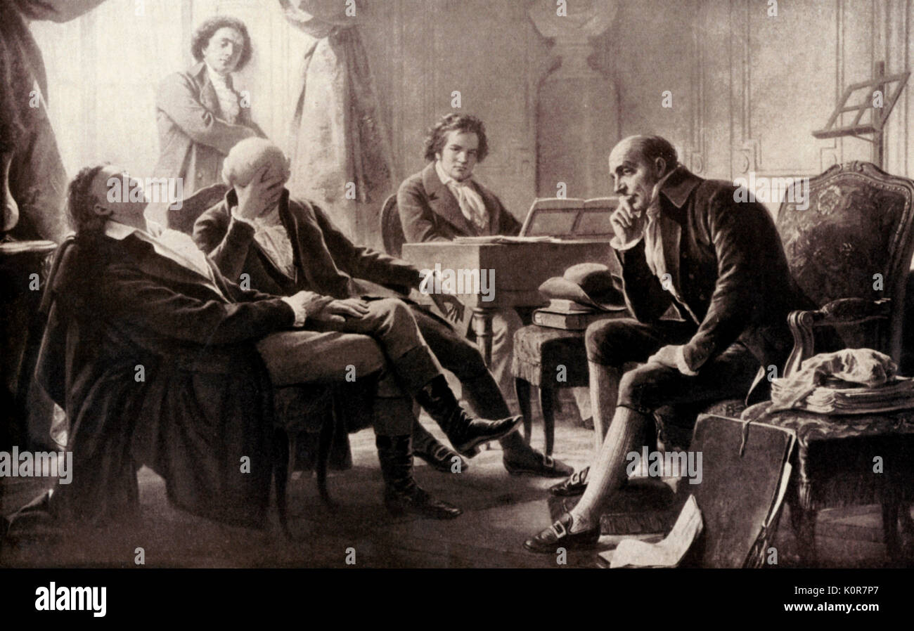 Ludwig van Beethoven jouant du piano à des amis. Compositeur allemand. 1770-1827 Banque D'Images