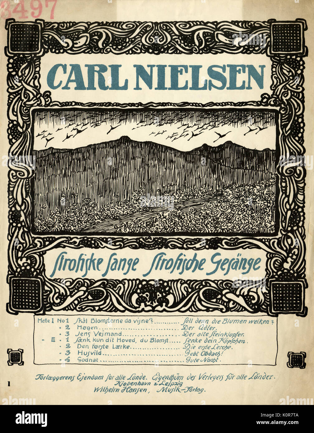 Nielsen, Carl - Score couvert d'Strofiske Sange Strofische Gesange. Publié le Kiebenhavn & Leipzig par Wilhelm Hansen. Compositeur danois 9 Juin 1865 - 3 octobre 1931 Banque D'Images