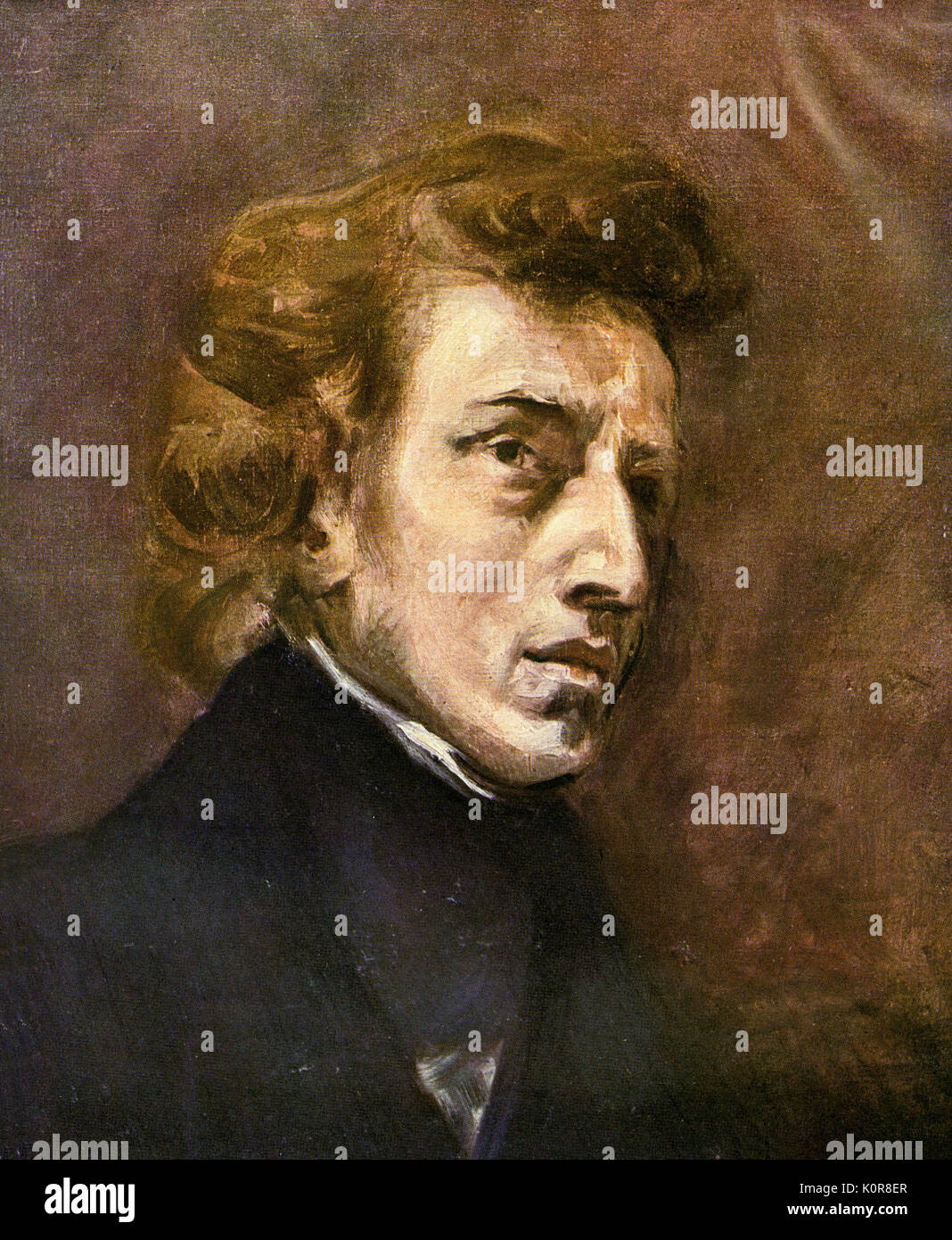 Portrait après Frédéric Chopin par Eugène Delacroix. Le compositeur polonais (1810-1849). Banque D'Images