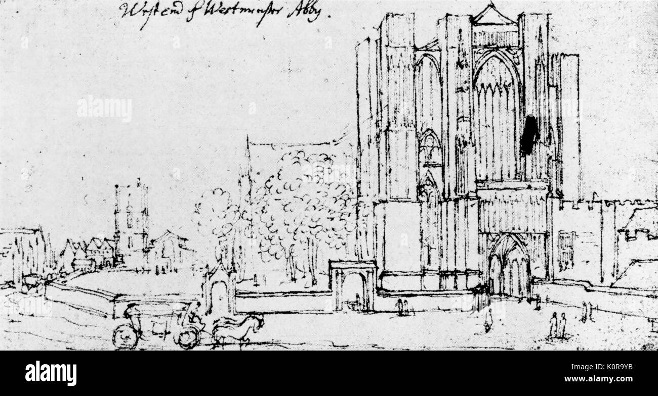 L'Abbaye de Westminster, Londres - par Hollar 17thC scène de rue. Banque D'Images