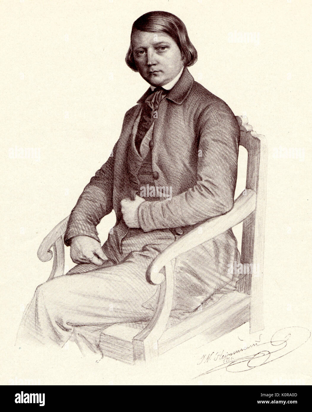 Robert Schumann - portrait de compositeur allemand par J N Heinemann. 1810-1856 Banque D'Images