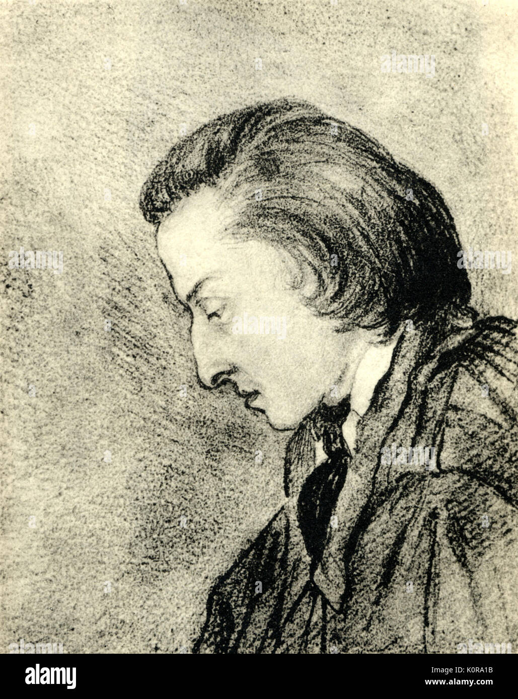 Profil de Frédéric Chopin, portrait par George Sand. Dessin. Le compositeur polonais (1810-1849). Banque D'Images