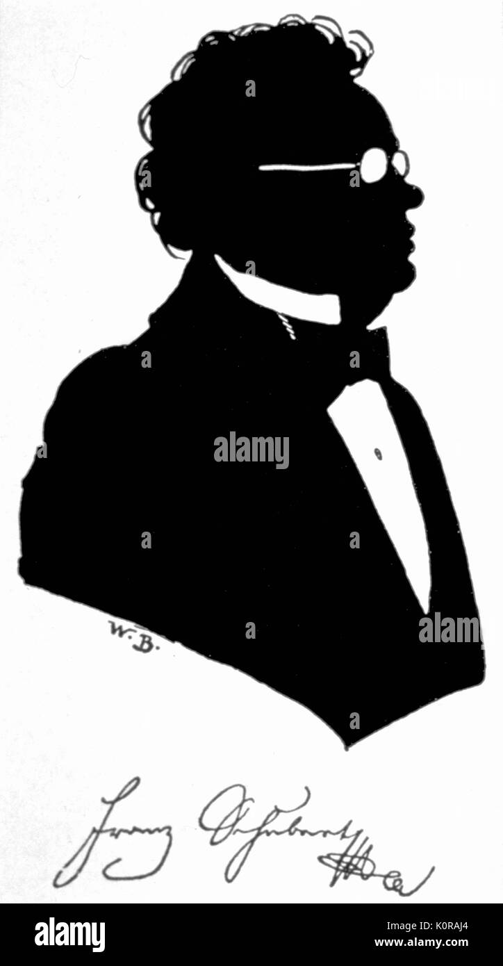 Franz Schubert - Silhouette et signature. Compositeur autrichien, 31 janvier 1797 - 19 novembre 1828. Banque D'Images