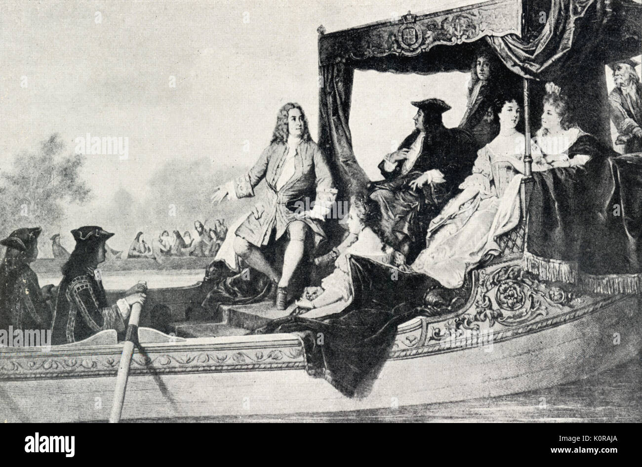 Haendel et George I on Thames, écouter de la musique de l'eau (a joué d'une autre barge) compositeur allemand, 1685-1759 Banque D'Images
