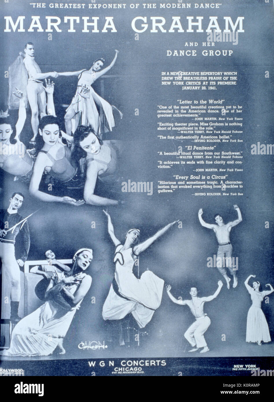 GRAHAM, Martha et son groupe de danse, 1941 annonce de encore de l'Amérique. Danseur et chorégraphe américain 1894- 1991. Banque D'Images