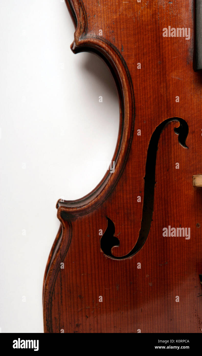 Viola - Détail de la décoration sculptée f trou Dreden en 1894 par Albert Sihzner. Banque D'Images