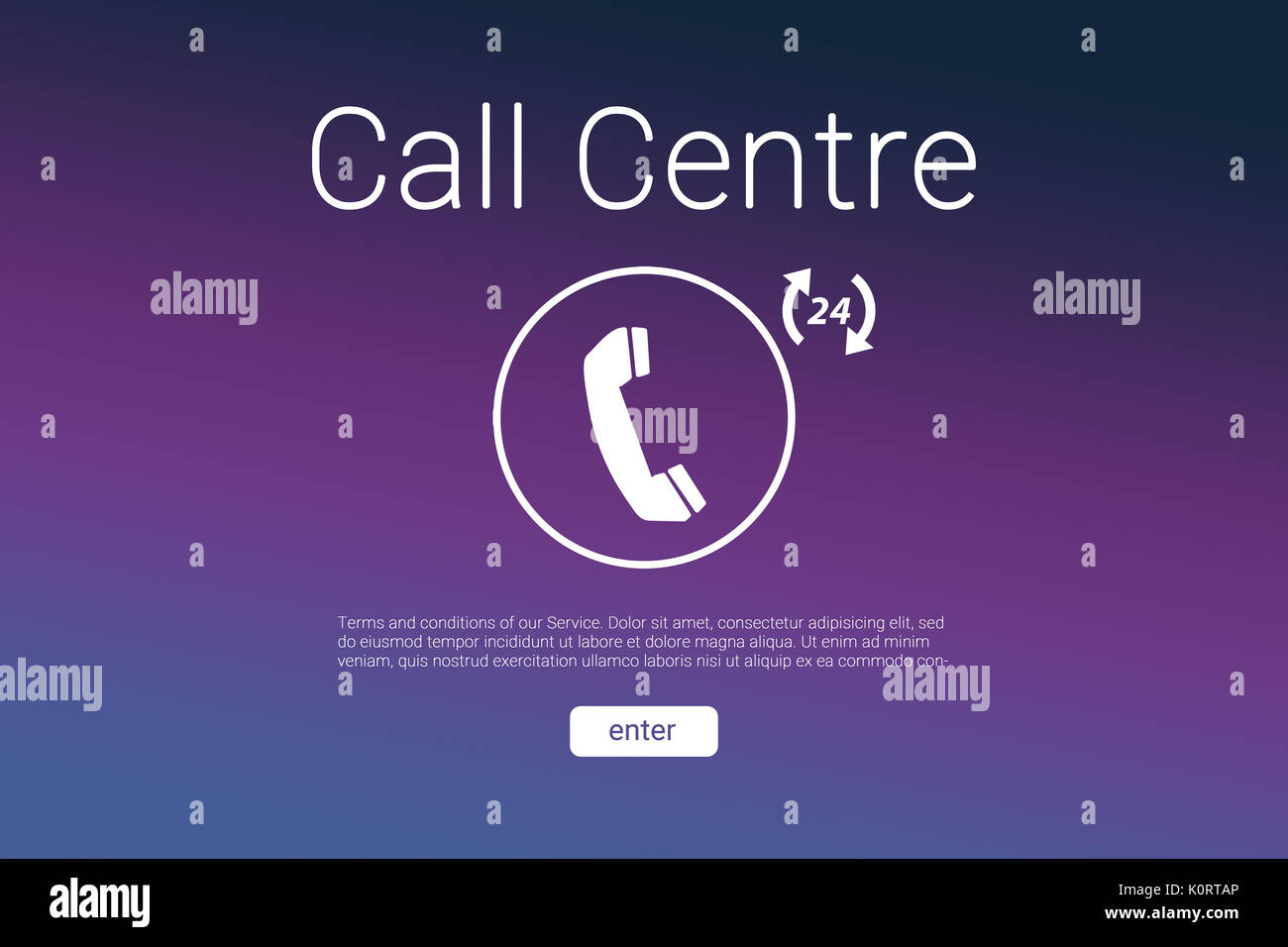 Centre d'appels de texte avec l'icône de téléphone contre violet et rose background Banque D'Images