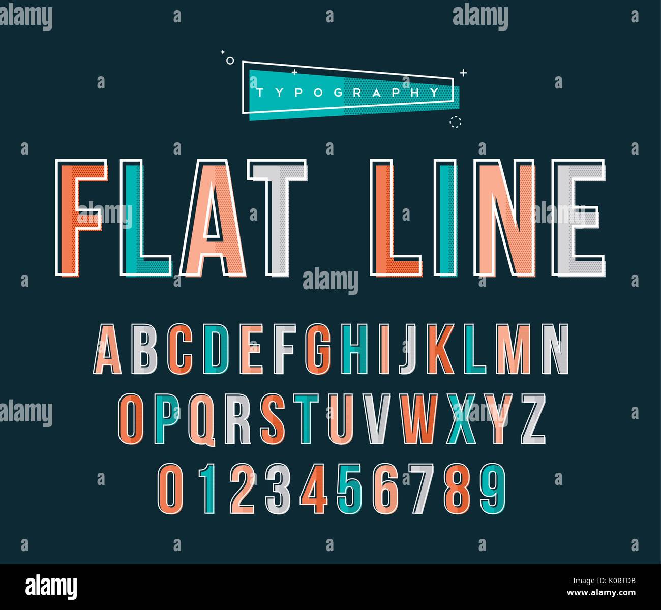 Type d'un ensemble de lettres de l'alphabet et les chiffres en ligne rétro style art. Typographie géométrique plate collection de polices. Vecteur EPS10. Illustration de Vecteur