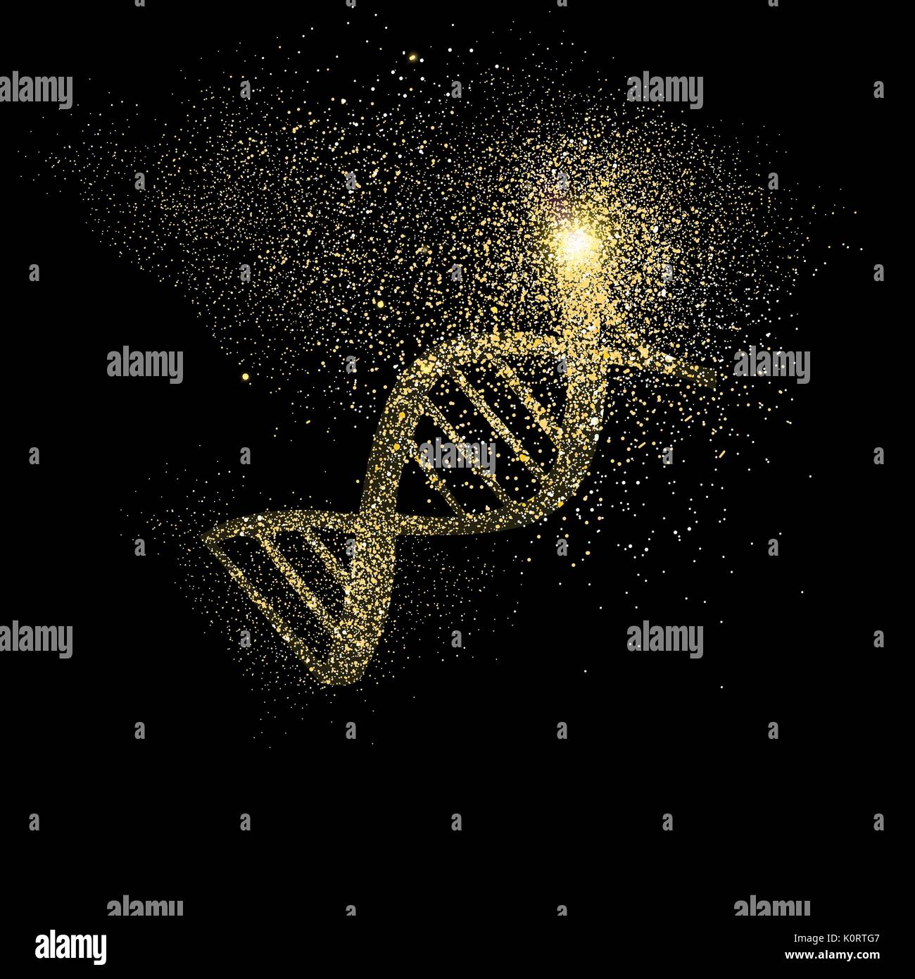 Symbole d'ADN concept illustration, la science médicale a fait l'icône d'or de poussière glitter golden réaliste sur fond noir. Vecteur EPS10. Illustration de Vecteur