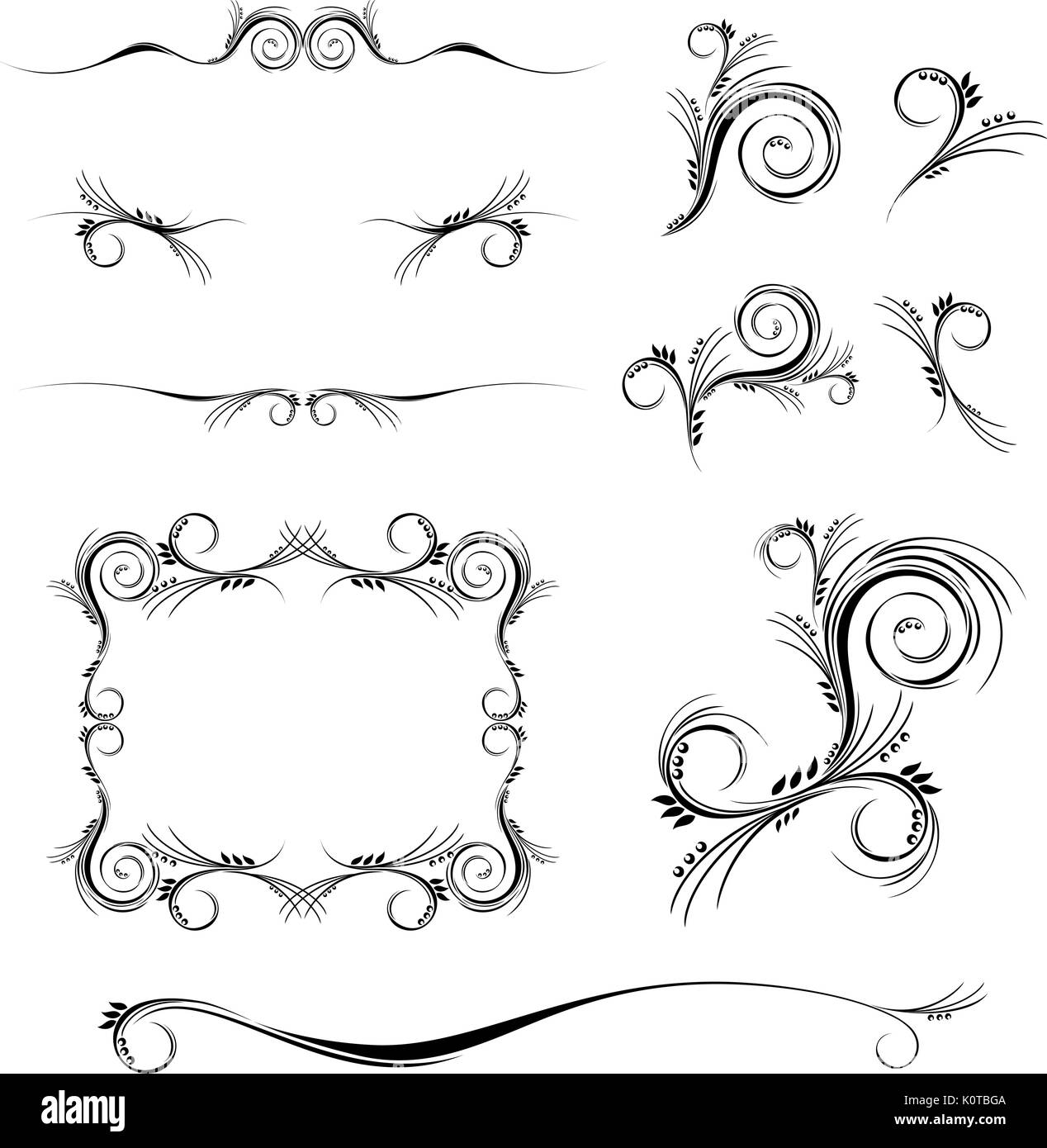Ensemble d'ornements floraux en format vectoriel très facile à modifier, des objets Illustration de Vecteur