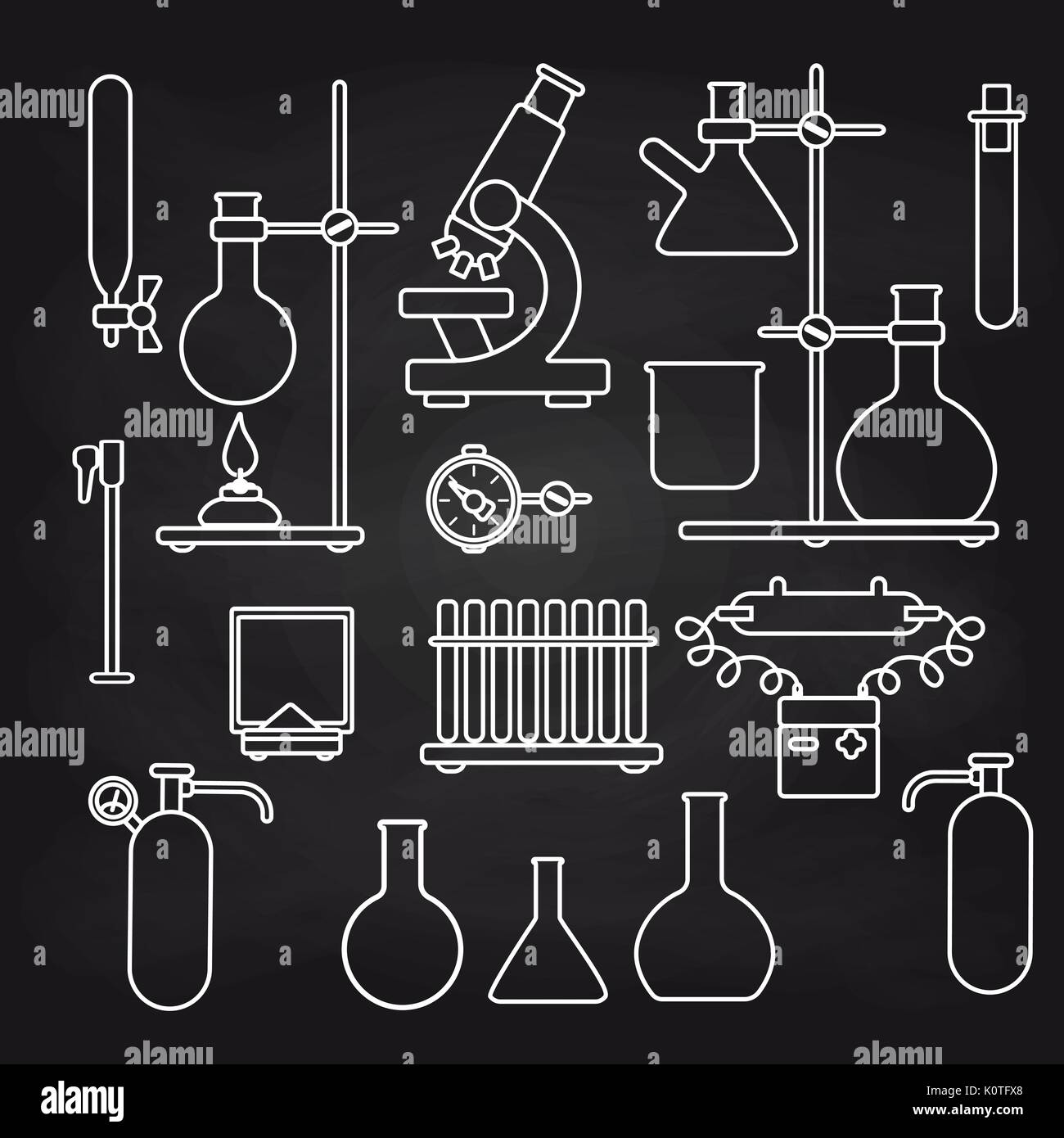 Laboratoire chimique blanc icons set sur tableau arrière-plan. Vector illustration Illustration de Vecteur