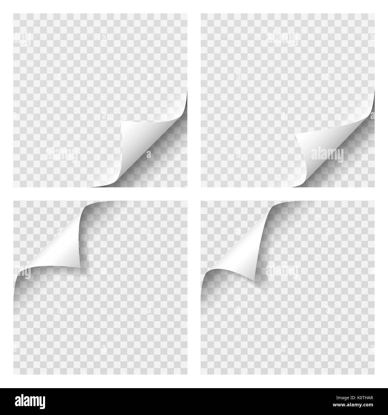 Ensemble d'angle Page Curly. Feuille de papier vierge avec page curl avec ombre transparente. Vector illustration réaliste. L'élément graphique pour des documents, des modèles, des affiches, des prospectus et publicité Illustration de Vecteur