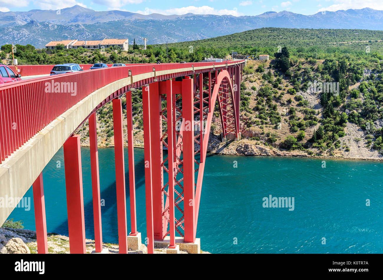 Pont Rouge, Maslenica Croatie. Banque D'Images
