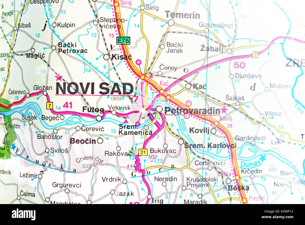 Carte plan de la ville de Novi Sad de route Photo Stock - Alamy