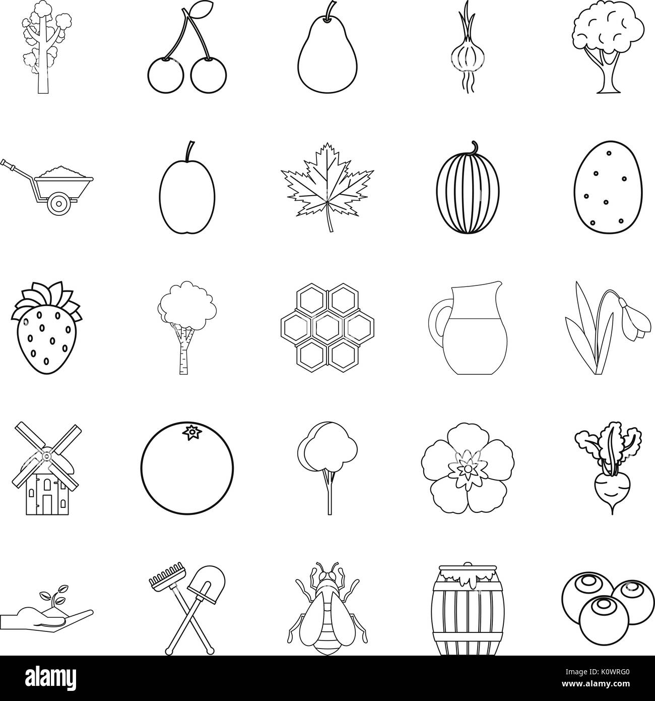 Terrain icons set style du contour, Illustration de Vecteur